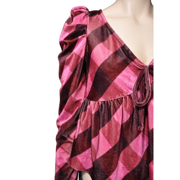 Maeve by Anthropologie Argyle Velvet Tie-Front Peplum Top – XS - Picture 5 of 12